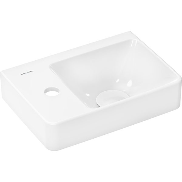 Hansgrohe Xelu Q Handwaschbecken mit Ablage links 360/250 mit Hahnloch ohne Überlauf, SmartClean Weiß