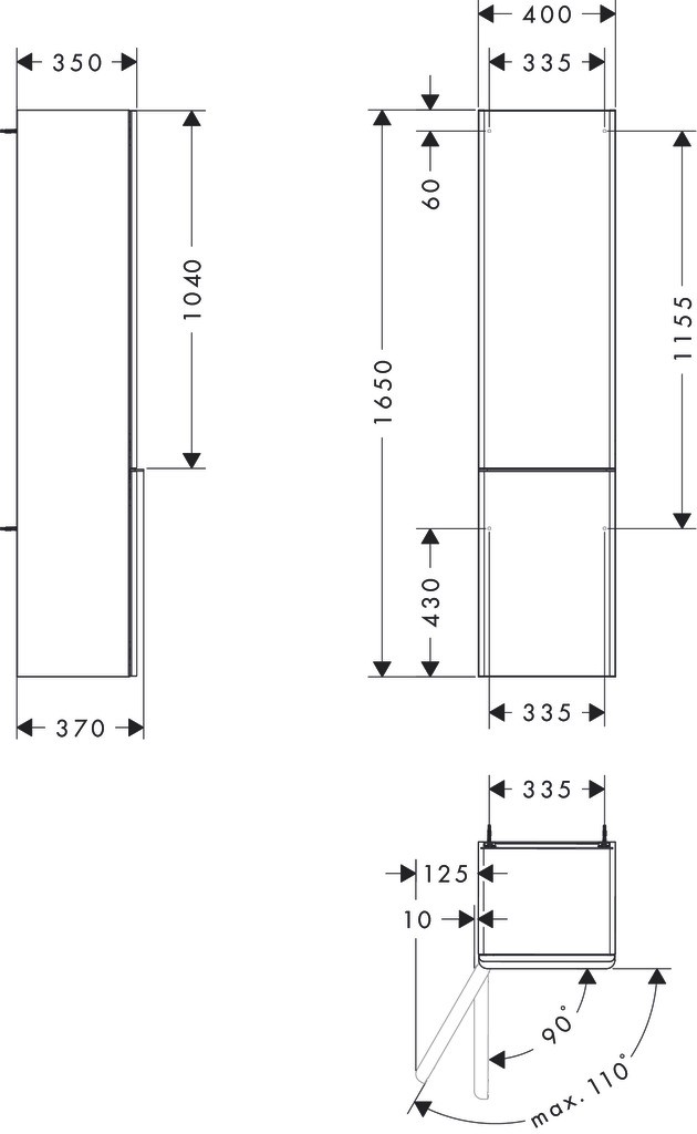 Hansgrohe Xelu Q Hochschrank Diamantgrau Matt 400/350, Türanschlag links Mattweiß