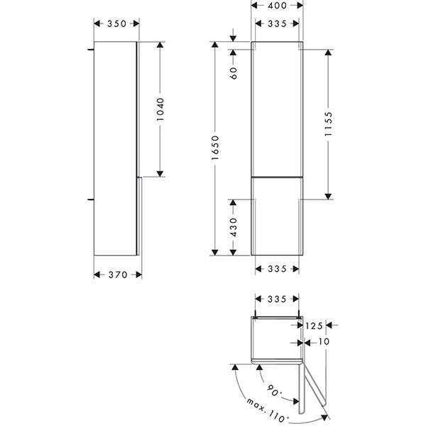Hansgrohe Xelu Q Hochschrank Diamantgrau Matt 400/350, Türanschlag rechts Chrom