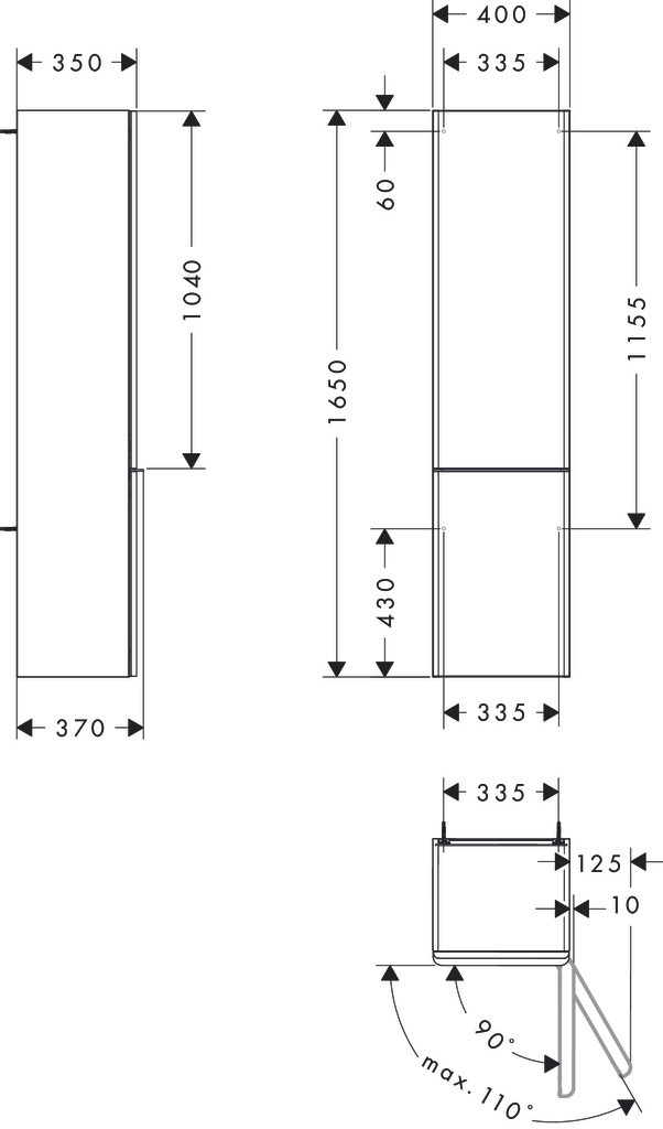Hansgrohe Xelu Q Hochschrank Nussbaum Dunkel 400/350, Türanschlag rechts Mattschwarz