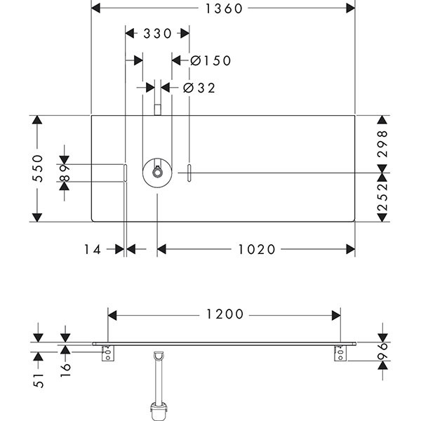Hansgrohe Xelu Q Konsole 1360/550 mit Ausschnitt links für Aufsatzwaschtisch ohne Hahnloch Diamantgrau Matt