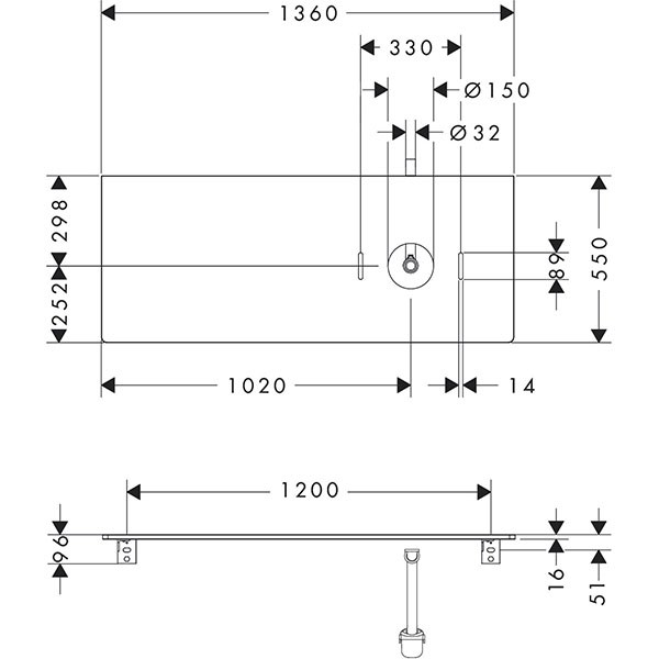 Hansgrohe Xelu Q Konsole 1360/550 mit Ausschnitt rechts für Aufsatzwaschtisch ohne Hahnloch Diamantgrau Matt
