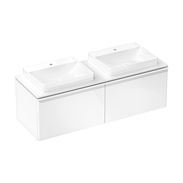 Hansgrohe Xelu Q Konsole 1560/550 mit 2 Ausschnitte für Aufsatzwaschtisch geschliffen 600/480 Weiß Hochglanz