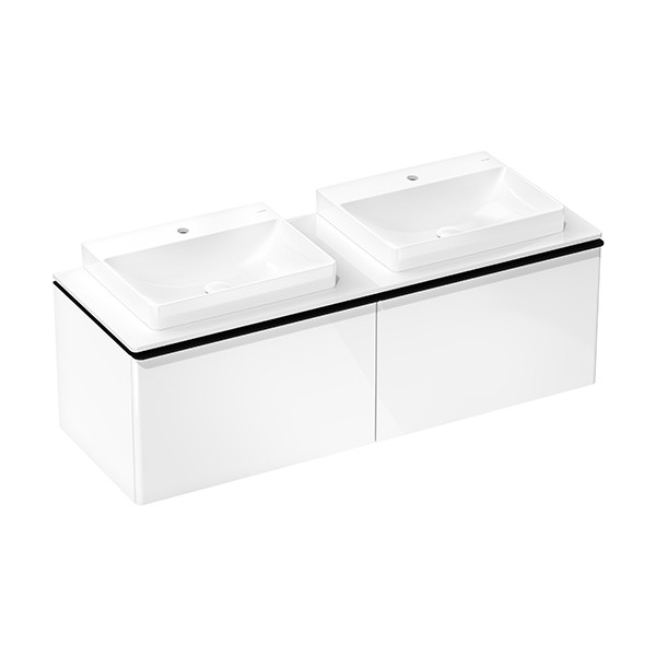 Hansgrohe Xelu Q Konsole 1560/550 mit 2 Ausschnitte für Aufsatzwaschtisch geschliffen 600/480 Weiß Hochglanz