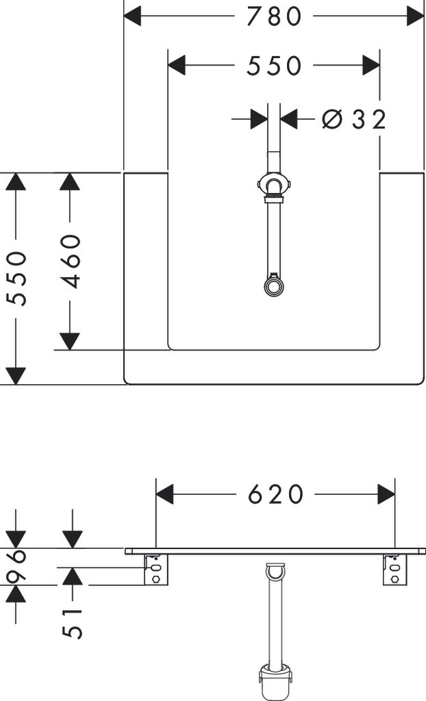 Hansgrohe Xelu Q Konsole 780/550 mit Ausschnitt mittig für Aufsatzwaschtisch geschliffen 600/480 Diamantgrau Matt