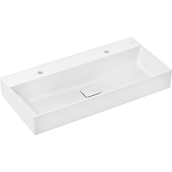 Hansgrohe Xevolos E Aufsatzwaschtisch geschliffen 1000/480 mit 2 Hahnlöchern ohne Überlauf, SmartClean Weiß