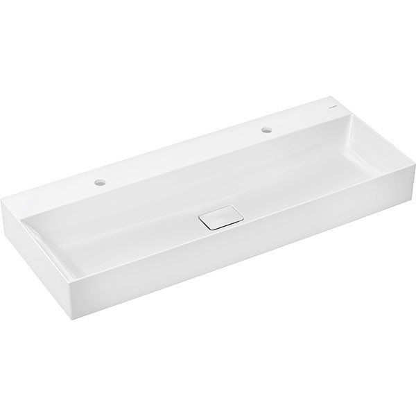 Hansgrohe Xevolos E Aufsatzwaschtisch geschliffen 1200/480 mit 2 Hahnlöchern ohne Überlauf, SmartClean Weiß