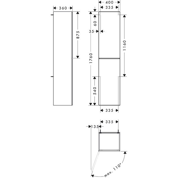Hansgrohe Xevolos E Hochschrank Schiefergrau Matt 400/360, Türanschlag links Bronze Struktur