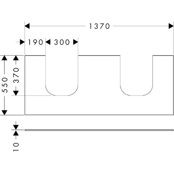 Hansgrohe Xevolos E Konsole 1370/550 mit 2 Ausschnitten für Aufsatzwaschtisch geschliffen 500/480 Sandbeige Matt