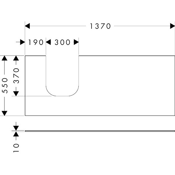 Hansgrohe Xevolos E Konsole 1370/550 mit Ausschnitt links für Aufsatzwaschtisch geschliffen 500/480 Schiefergrau Matt