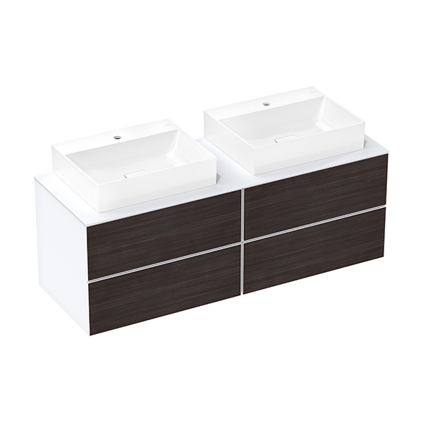 Hansgrohe Xevolos E Konsole 1570/550 mit 2 Ausschnitten für Aufsatzwaschtisch geschliffen 600/480 Mattweiß