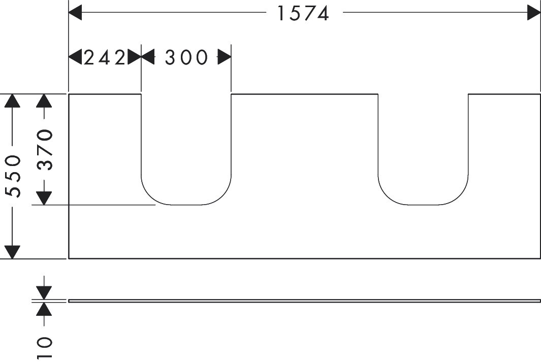 Hansgrohe Xevolos E Konsole 1570/550 mit 2 Ausschnitten für Aufsatzwaschtisch geschliffen 600/480 Sandbeige Matt