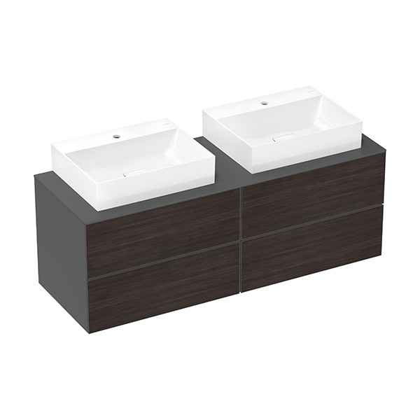 Hansgrohe Xevolos E Konsole 1570/550 mit 2 Ausschnitten für Aufsatzwaschtisch geschliffen 600/480 Schiefergrau Matt