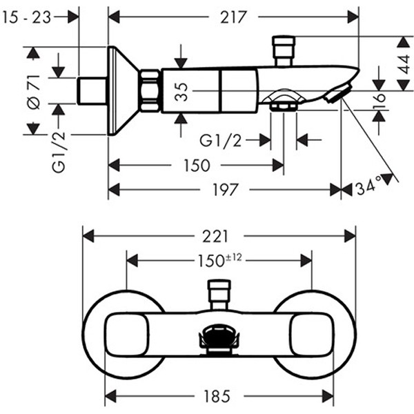 Hansgrohe Zweigriff Wannenarmatur Aufputz Logis DN15 chrom