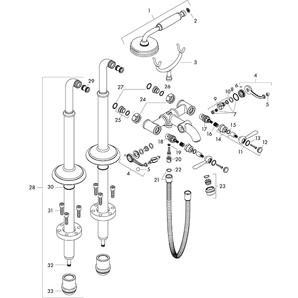 Hansgrohe Zweigriff Wannenarmatur Axor Montreux Fertigset Hebelgriff chrom Bodenmontage