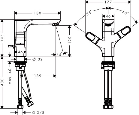 Hansgrohe Zweigriff Waschtischarmatur 120 Axor Urquiola chrom