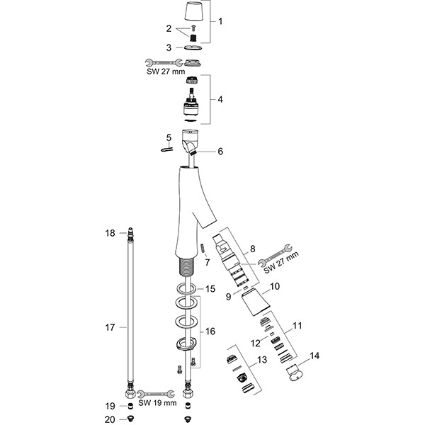 Hansgrohe Zweigriff Waschtischarmatur 240 Axor Starck Organic ohne Ablaufgarnitur chrom