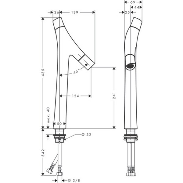 Hansgrohe Zweigriff Waschtischarmatur 240 Axor Starck Organic ohne Ablaufgarnitur chrom
