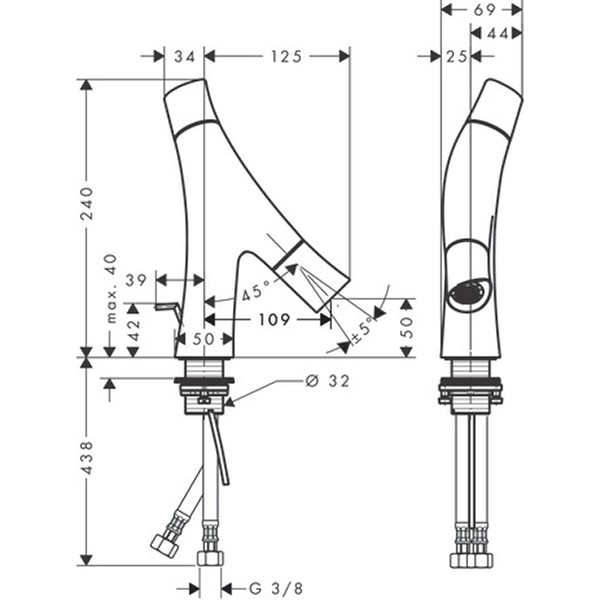 HG Zweigriff Waschtischarmatur 240 Axor Starck Organic für Handwaschbecken chrom