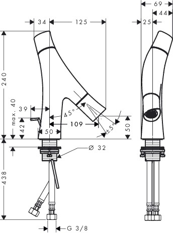 HG Zweigriff Waschtischarmatur 240 Axor Starck Organic für Handwaschbecken chrom