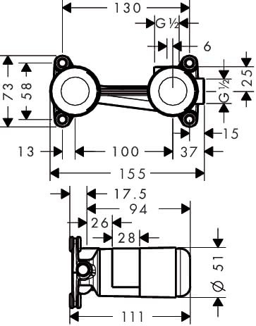 HG 2-Loch Waschtischarmatur Axor Grundkörper Unterputz DN15