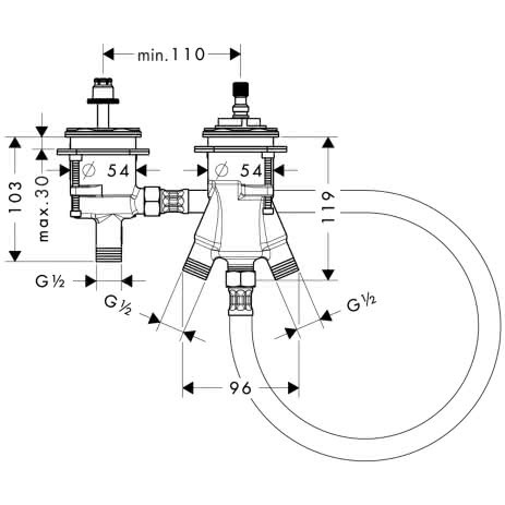 HG 2-Loch Thermostat Grundkörper Axor externer Auslauf für Wannenrandmontage