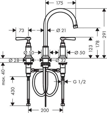 HG 3-Loch Waschtischarmatur 180 Axor Montreux Standmodell Hebelgriff BN