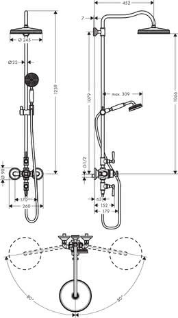 HG Showerpipe Axor Montreux chrom mit Thermostat und Hebelgriff