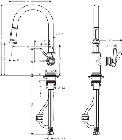 HG Spültischmischer Axor Montreux edelstahl-optik mit Ausziehbrause