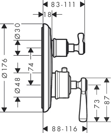 HG Thermostat Unterputz Axor Montreux F-Set Hebelgriff BN mit Absperrventil