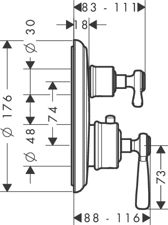 HG Thermostat UP Axor Montreux F-Set Hebelgriff BN mit Absperr-u.Umstellv.
