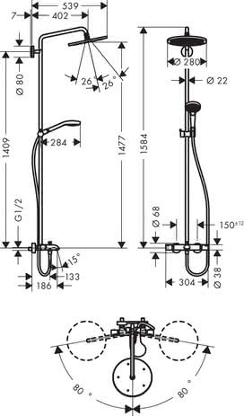 HG Showerpipe Croma Select S 280 Wanne chrom