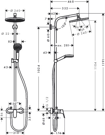 HG Showerpipe Crometta S 240 Einhebelmischer chrom