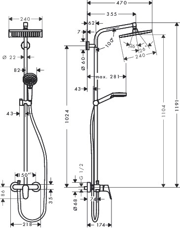 HG Showerpipe Crometta E 240 Einhebelmischer chrom