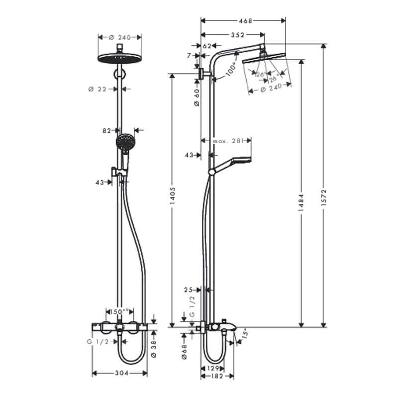 HG Showerpipe Crometta S 240 für Wanne chrom mit Thermostat