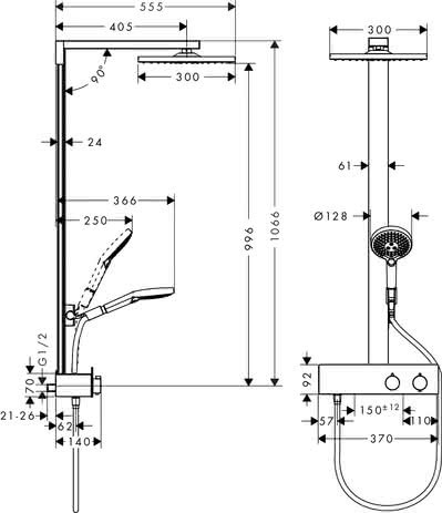 HG Showerpipe Raindance E 300 1jet 350 ST chrom