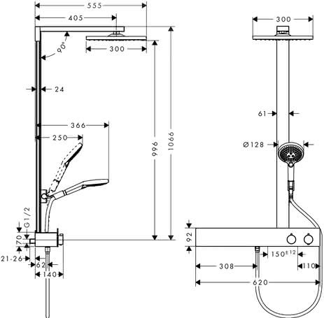 HG Showerpipe Raindance E 300 1jet 600 ST EcoSmart 9 l/min chrom