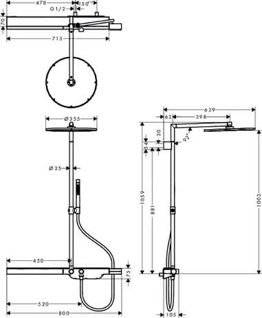 HG Showerpipe 800 Axor brushed nickel  
