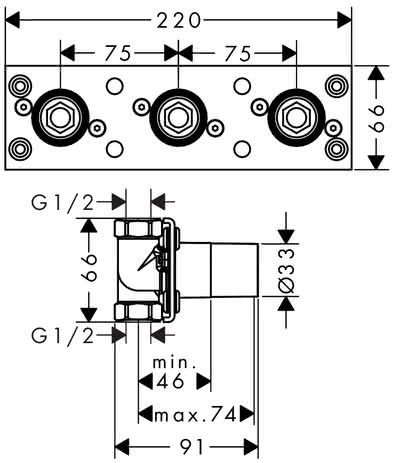 HG Thermostat 800 Aufputz/Unterputz Axor Grundset für Wanne