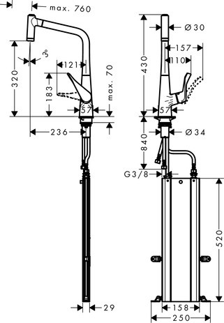 HG Spültischmischer 320 mit sBox Ausziehbrause M7116-H320 chrom