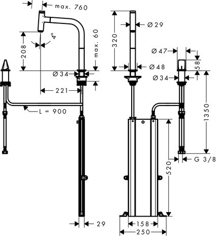 HG 2-L.Spültischmischer 200 Select sBox Ausziehauslauf M7119-H200 chrom