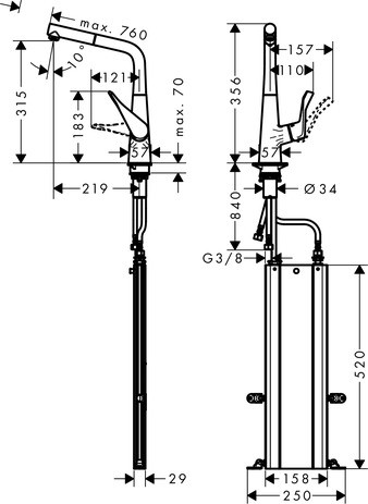 HG Spültischmischer 320 mit sBox Ausziehauslauf M7114-H320 chrom