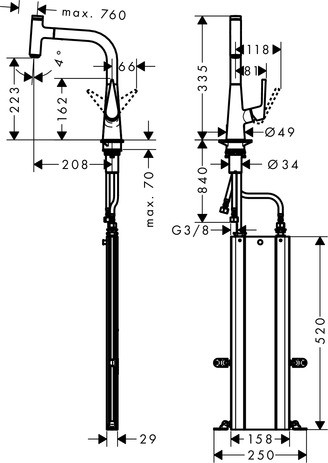 HG Spültischmischer 220 Select mit sBox Ausziehausl.M5115-H220ST edelstahl-optic