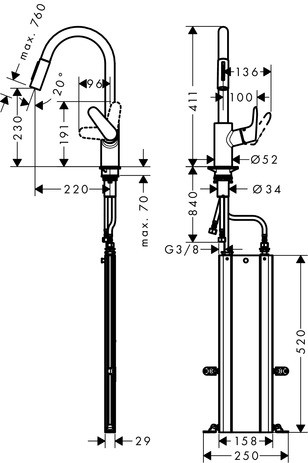 HG Spültischmischer 240 mit sBox Ausziehbrause M4116-H240 chrom