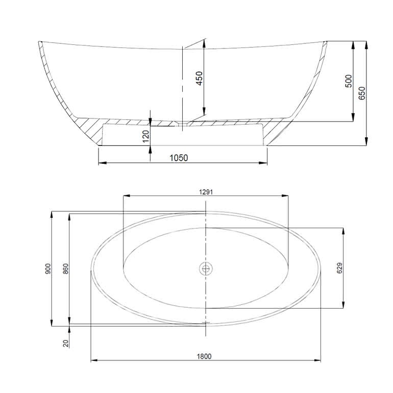 Hoesch Badewanne Namur 1800x900 freistehend, Material Solique, weiß