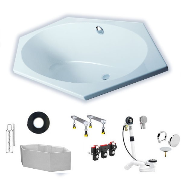 Hoesch Armada 2000x900x460 mm Sechseck-Badewanne Einbaubadewanne Überlauf Links Weiß 6182.010