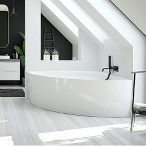Hoesch Badewanne iSensi Eck 1500x1500 inklusive Überlaufbefüllung weiß, Monoblock, angeformter Schürze weiß