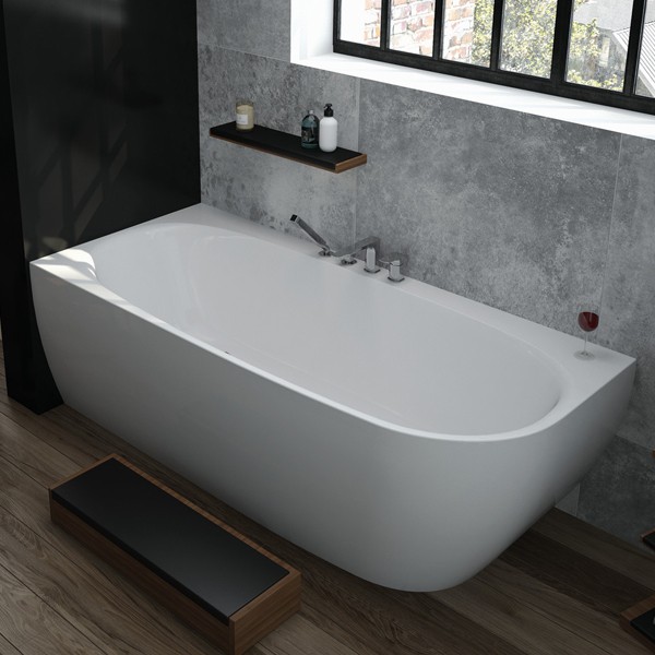 Hoesch Badewanne iSensi Eck 1700x750 Monoblock links mit Überlaufbefüllung chrom, angeformter Schürze