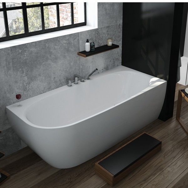 Hoesch Badewanne iSensi Eck 1700x750 Monoblock, rechts, mit Überlaufbefüllung chrom, angeformter Schürze