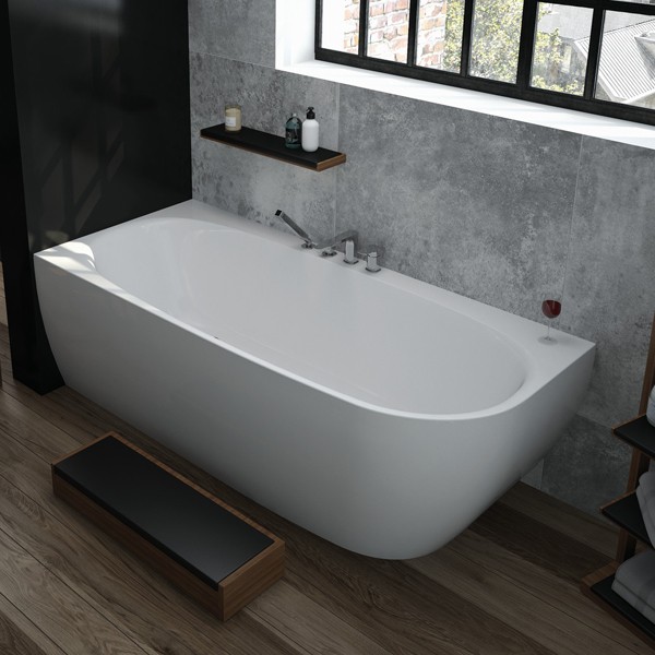 Hoesch Badewanne iSensi Eck 1800x800 links inklusive Überlaufbefüllung Monoblock, angeformter Schürze weiß
